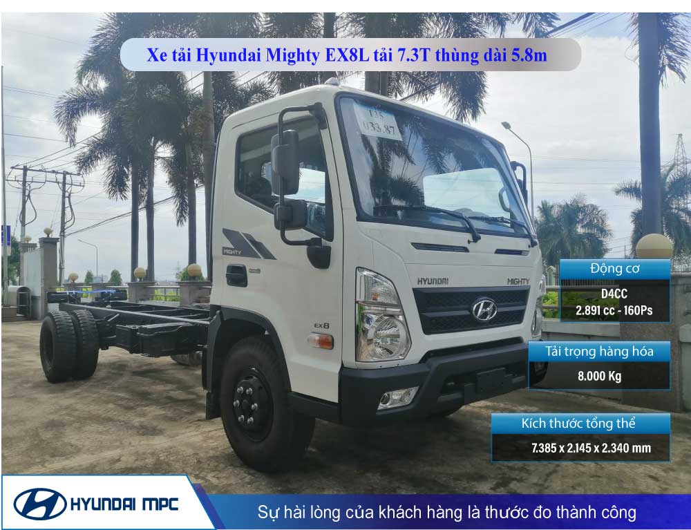 Xe tải Hyundai Mighty EX8L (Bản cao cấp) tải 7.3T thùng dài 5.8m